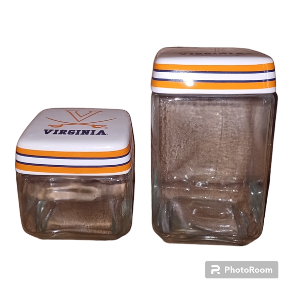 College Treasures University Logo Set Of 2 Square Jars Virginia Cavaliers - Picture 2 of 4